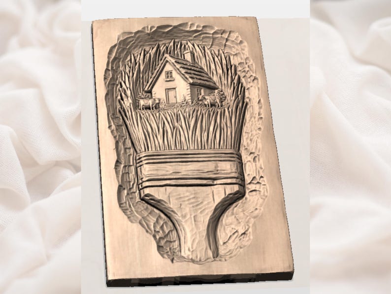 Farmhouse Paint Brush STL| Rustic Cottage Wall Art |Cottage in Paintbrush Art | Farm Relief CNC Model | Rustic Country Decor image 3