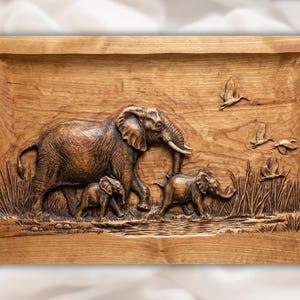 Elephant Family 3D Relief STL view 1