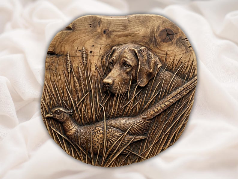 Hunting Dog & Pheasant 3D Relief STL