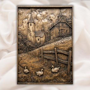 Rustic Farm Village 3D Relief STL view 1