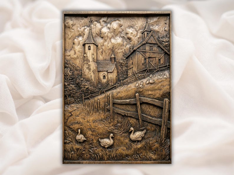 Rustic Farm Village 3D Relief STL