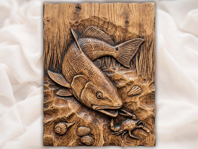 Bass Fish & Crab 3D Relief STL for CNC Router