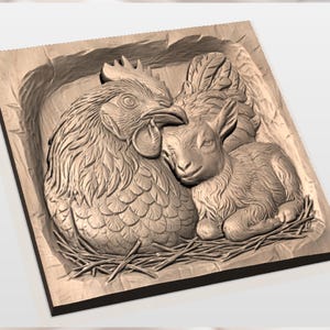 Hen and Baby Goat 3D Relief STL File view 2