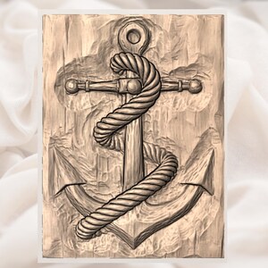 Anchor With Rope 3D Relief STL File view 3