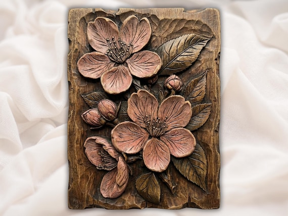Cherry Blossom STL | 3D Flower Relief CNC Carving File | Sakura