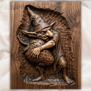 Goblin with Mushroom 3D Relief STL view 1