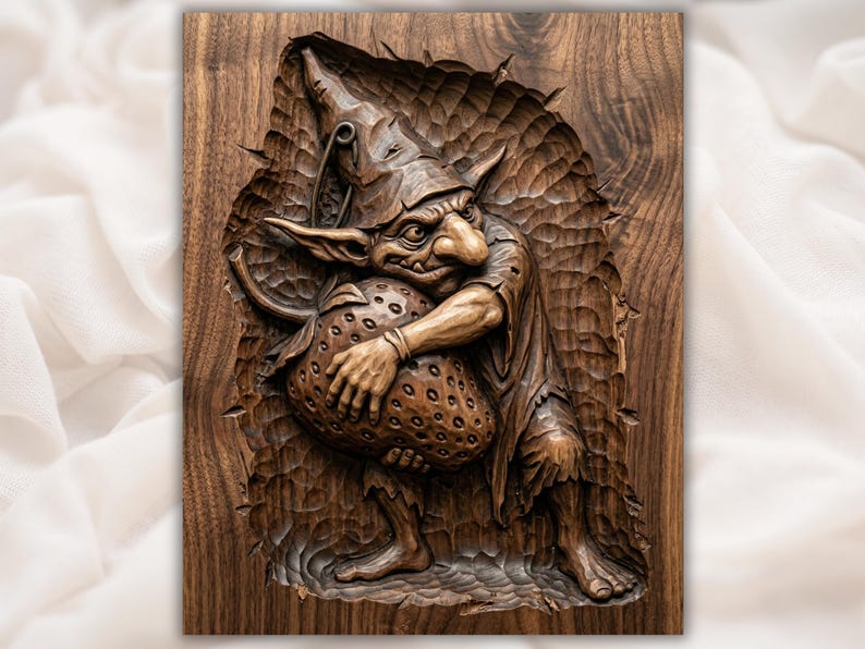 Goblin with Mushroom 3D Relief STL