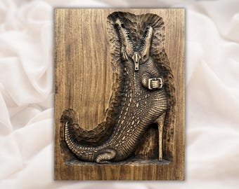 クロコダイルジッパー3DレリーフSTL | Aspire、VCarve Pro、Carveco、Fusion 360、ArtCAM対応 | 3Dプリント用ウォールアートモデル | レーザー彫刻デザイン