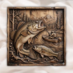 Bass Fishing 3D Relief STL view 1