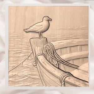 Seagull on Boat 3D Relief STL view 2