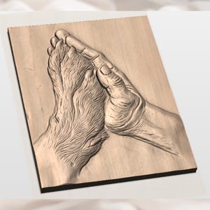 Hand Holding Dog Paw 3D Relief STL view 3