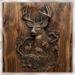 Whitetail Deer Buck 3D Relief STL view 1