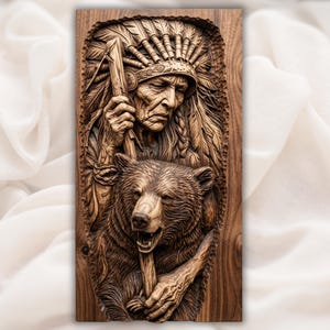 Tribal Warrior Bear 3D Relief STL view 1