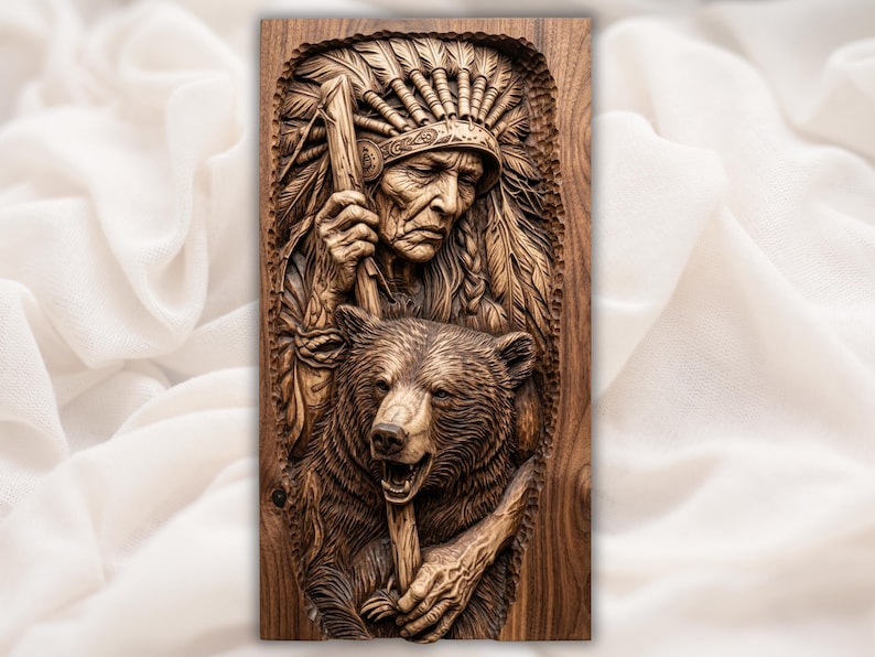 Tribal Warrior Bear 3D Relief STL