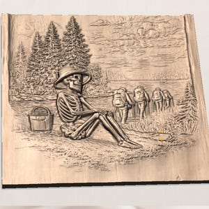 Spooky Skeleton Camping STL Relief view 2