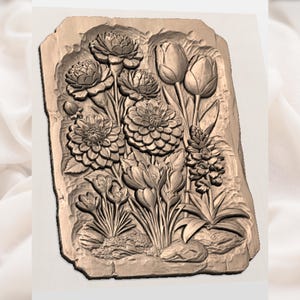 Floral Bouquet STL 3D Relief view 2