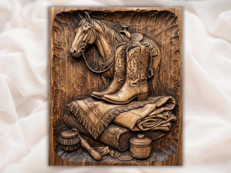 Western Horse & Cowboy Boots Relief STL