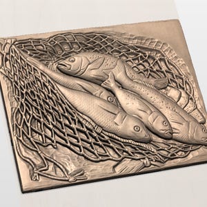 Fish in Net 3D Relief STL view 2