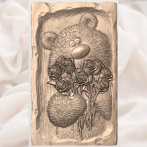 Teddy Bear with Roses 3D Relief STL view 2
