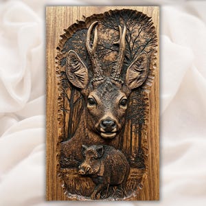 Deer & Wild Boar 3D Relief STL view 1
