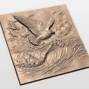 Seagull Ocean Waves 3D Relief STL File view 2