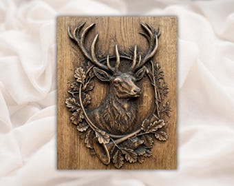 Hertenkop hert STL-reliëf | Geweikrans 3D-snijbestand voor CNC-router | Rustiek wandpaneel Cabin Lodge | Woondecoraties