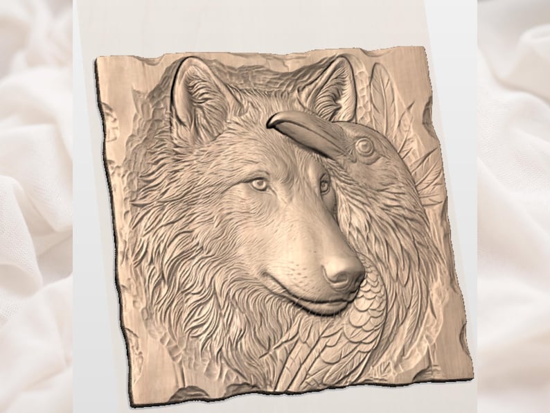 Raafwolf STL | Bosdierenreliëf | Muursticker Spirit Animal | Gotische natuurmuurkunst | Rustiek cabineplaquettemodel afbeelding 2