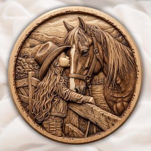 Cowgirl and Horse 3D Relief STL for CNC Router view 1