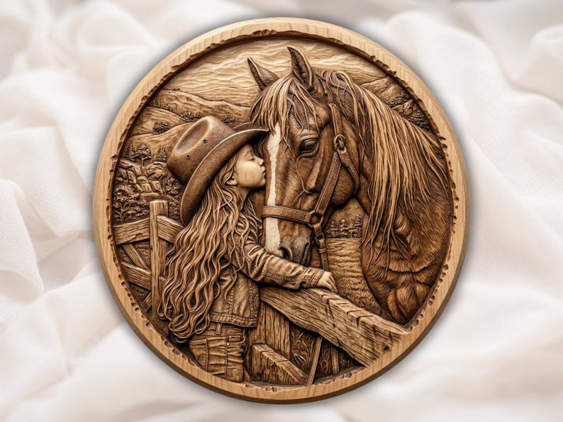 Cowgirl and Horse 3D Relief STL for CNC Router