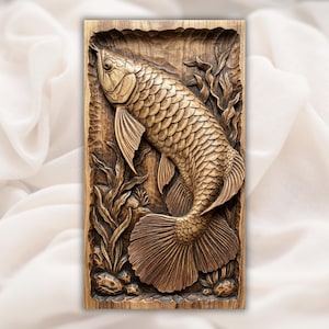 Koi Fish 3D Relief STL for CNC Router view 1
