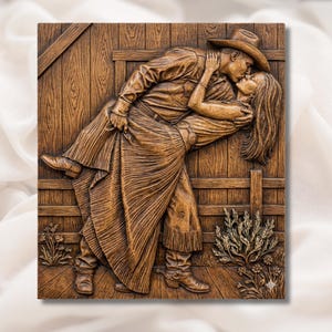Cowboy Kissing Cowgirl 3D Relief STL view 1