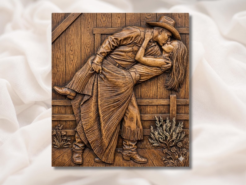 Cowboy Kissing Cowgirl 3D Relief STL