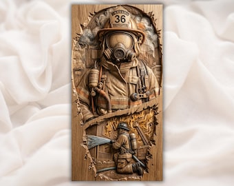 Firefighter Tribute 3D Relief STL | Fireman Memorial CNC Router Wood Carving File | First Responder Wall Art