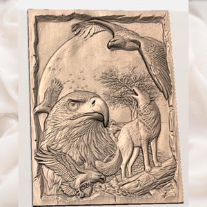 Eagle & Wolf 3D Relief STL view 2