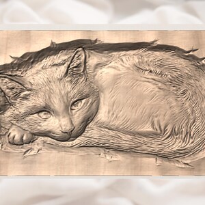 Awake Cat 3D Relief STL view 2