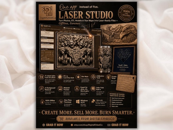 Laser Studio Software | Photo, STL to Laser Files | Diode, CO2, Fiber, Galvo (Windows) | personalized gifts | laser cut | newborn name gift