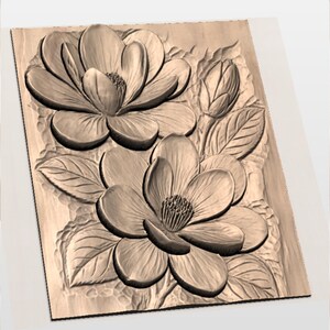 Blue Magnolia Flower 3D Relief STL for CNC Router view 2