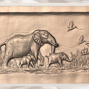 Elephant Family 3D Relief STL view 3