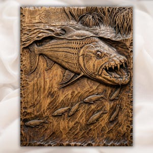 Piranha Fish 3D Relief STL view 1