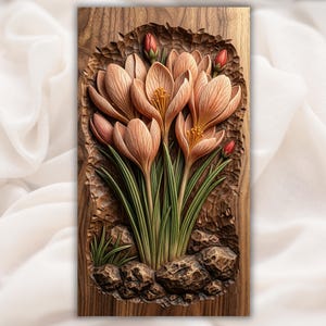 Crocus Flowers 3D Relief STL view 1