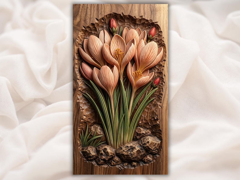 Crocus Flowers 3D Relief STL