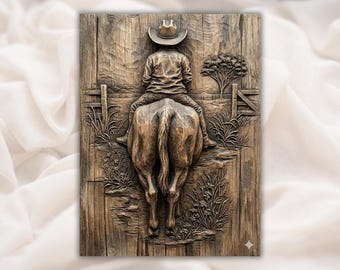 Cowboy on Horse 3D Relief STL| Western Rider Wood CNC Carving | Ranch Farm Wall Art Panel | Aspire, VCarve Pro, Carveco, Fusion 360, ArtCAM