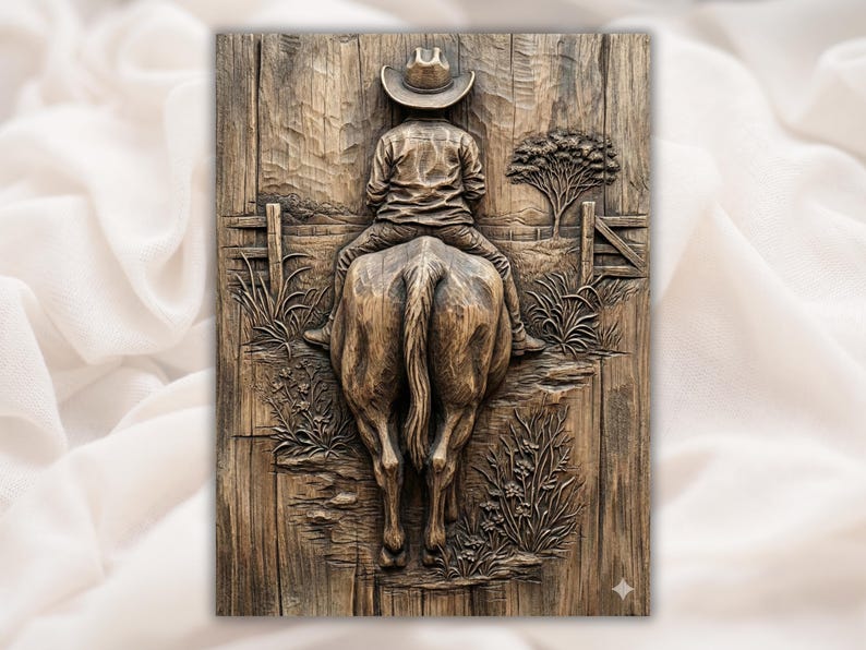 Cowboy on Horse 3D Relief STL