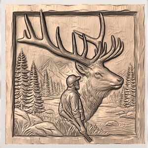 Hunter Elk 3D Relief STL view 3