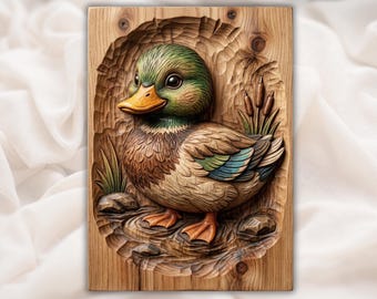 Cute Duckling 3D Relief STL for CNC Router | Baby Duck Wood Carving Panel | Nursery Farm Animal Wall Art | Mallard Duck STL