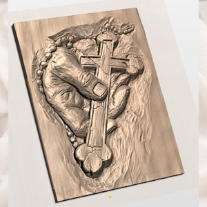 Hand Holding Cross 3D Relief STL File view 2