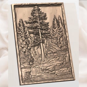 Forest Cabin Landscape 3D Relief STL view 2