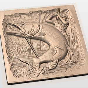 Northern Pike Fishing 3D Relief STL view 3