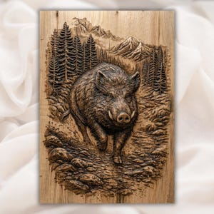Wild Boar 3D Relief STL view 1
