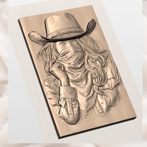 Masked Cowgirl Portrait 3D Relief STL view 3